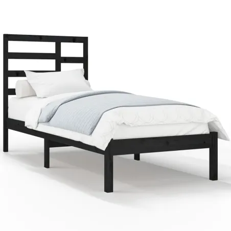 Cadre de lit sans matelas noir bois massif 75x190 cm