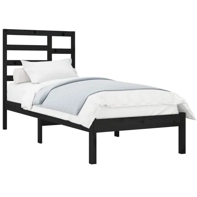 Cadre de lit sans matelas noir bois massif 75x190 cm