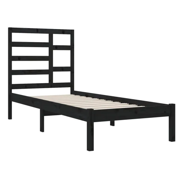 Cadre de lit sans matelas noir bois massif 75x190 cm