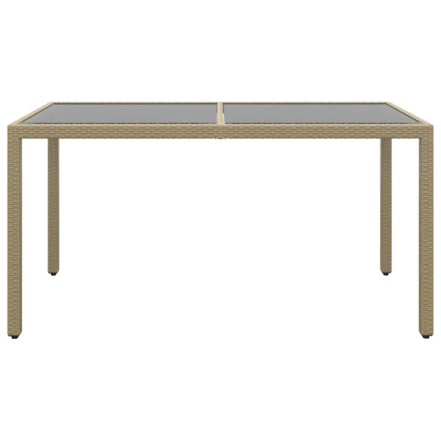 Table de jardin 150x90x75 cm Verre trempé/résine tressée Beige