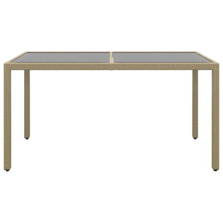 Table de jardin 150x90x75 cm Verre trempé/résine tressée Beige