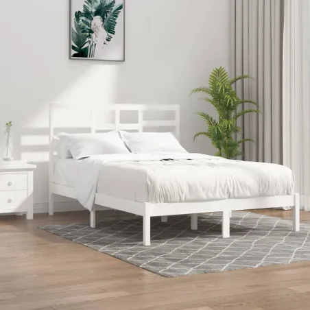 Cadre de lit sans matelas blanc bois massif 140x190 cm