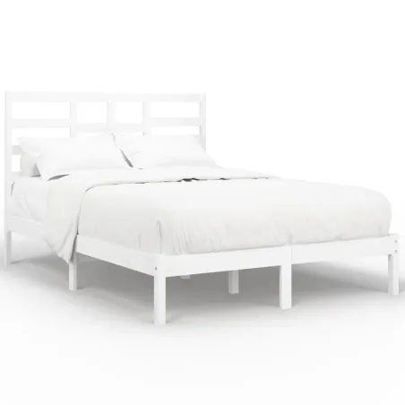 Cadre de lit sans matelas blanc bois massif 140x190 cm