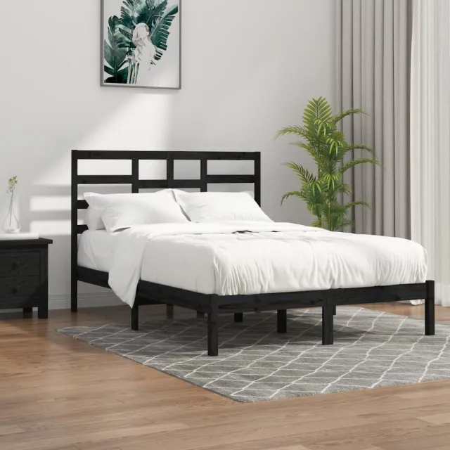 Cadre de lit sans matelas noir bois massif 140x190 cm
