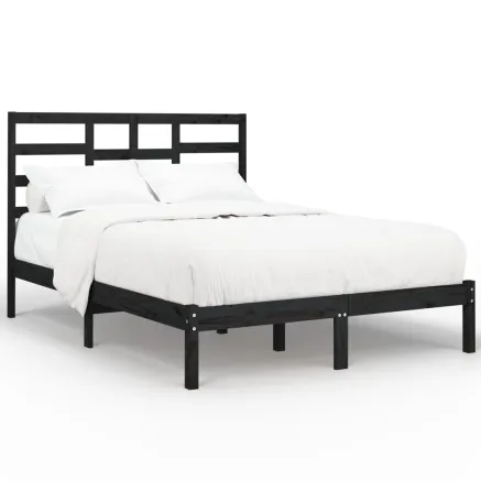 Cadre de lit sans matelas noir bois massif 140x190 cm 2