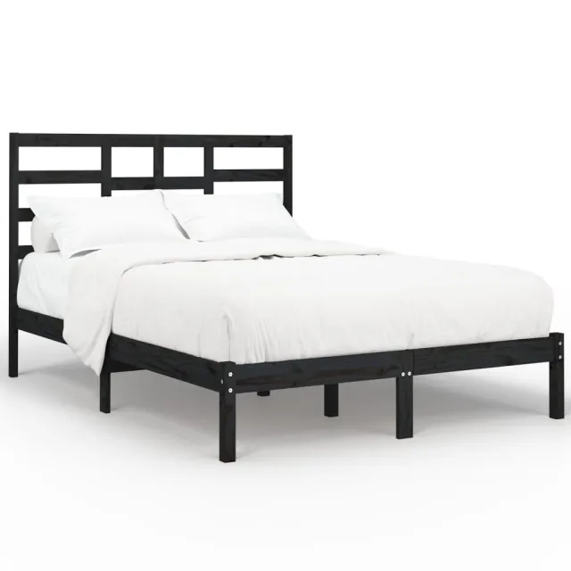 Cadre de lit sans matelas noir bois massif 140x190 cm