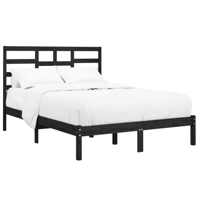 Cadre de lit sans matelas noir bois massif 140x190 cm