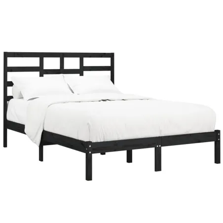 Cadre de lit sans matelas noir bois massif 140x190 cm