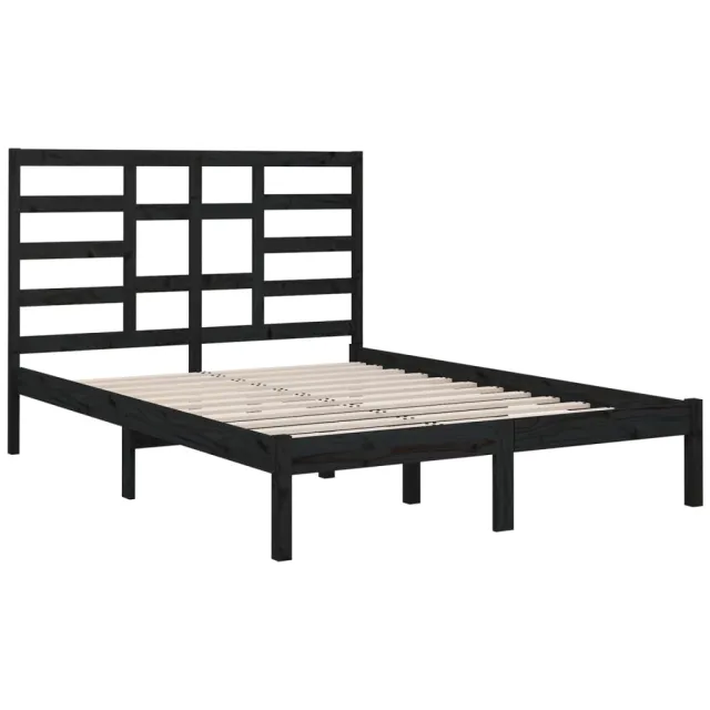 Cadre de lit sans matelas noir bois massif 140x190 cm