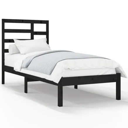 Cadre de lit sans matelas noir bois massif 100x200 cm 2