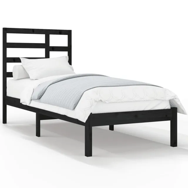 Cadre de lit sans matelas noir bois massif 100x200 cm