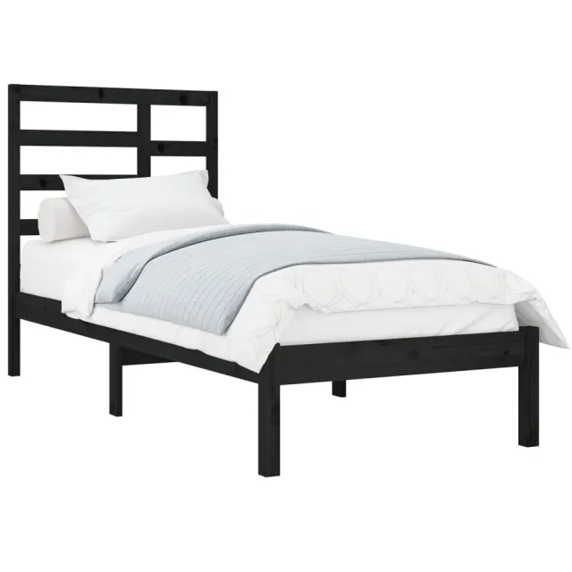 Cadre de lit sans matelas noir bois massif 100x200 cm