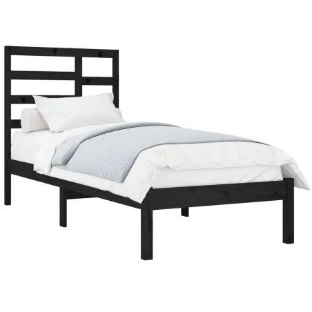 Cadre de lit sans matelas noir bois massif 100x200 cm