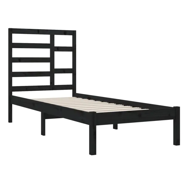 Cadre de lit sans matelas noir bois massif 100x200 cm