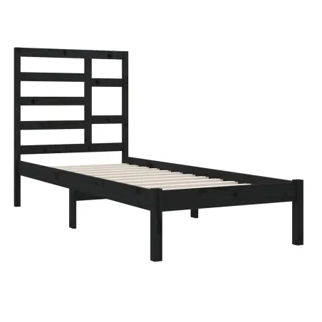 Cadre de lit sans matelas noir bois massif 100x200 cm