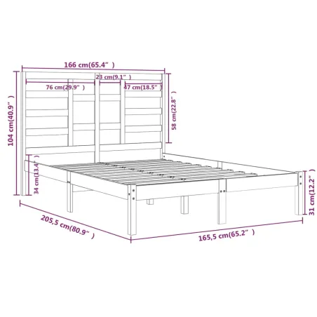 Cadre de lit sans matelas blanc bois massif 160x200 cm