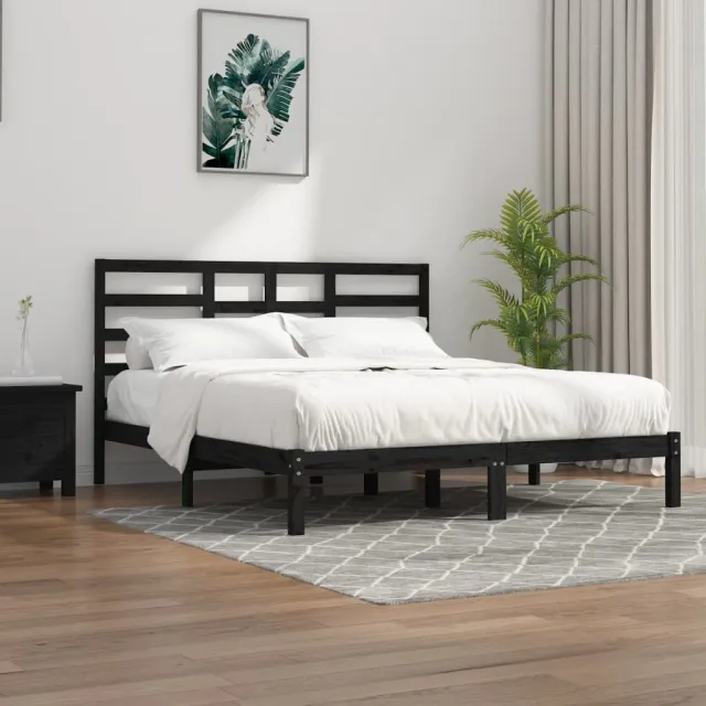 Cadre de lit sans matelas noir bois massif 200x200 cm