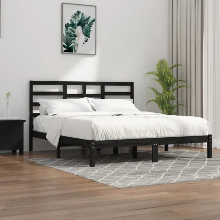 Cadre de lit sans matelas noir bois massif 200x200 cm