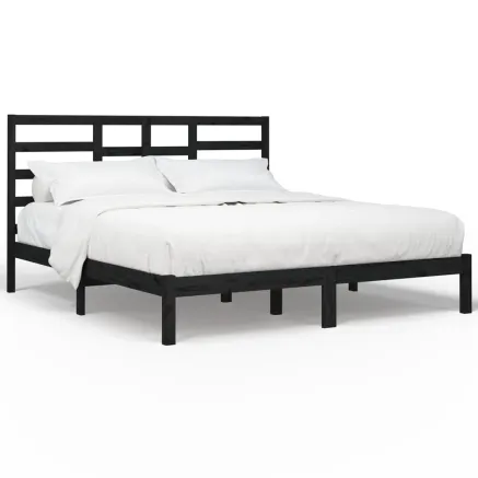 Cadre de lit sans matelas noir bois massif 200x200 cm 2