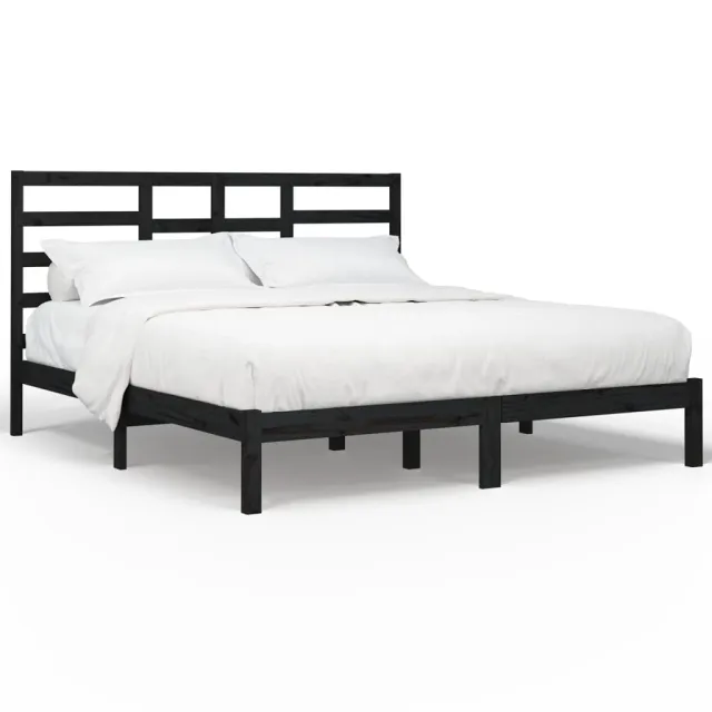 Cadre de lit sans matelas noir bois massif 200x200 cm