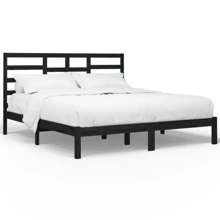Cadre de lit sans matelas noir bois massif 200x200 cm