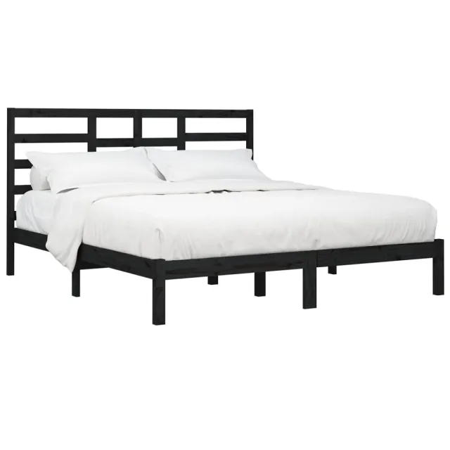 Cadre de lit sans matelas noir bois massif 200x200 cm