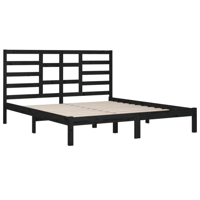 Cadre de lit sans matelas noir bois massif 200x200 cm