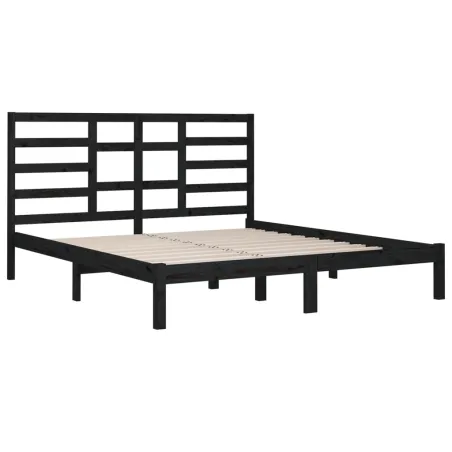 Cadre de lit sans matelas noir bois massif 200x200 cm