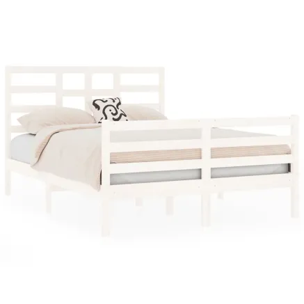 Cadre de lit sans matelas blanc bois massif 120x190 cm 2