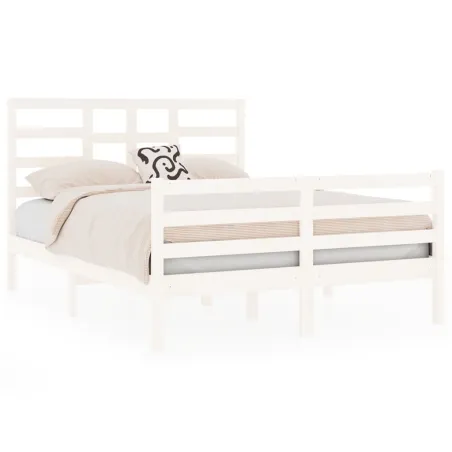 Cadre de lit sans matelas blanc bois massif 140x190 cm