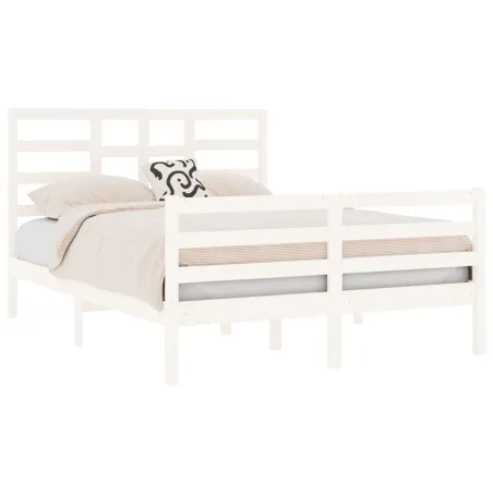 Cadre de lit sans matelas blanc bois massif 140x190 cm