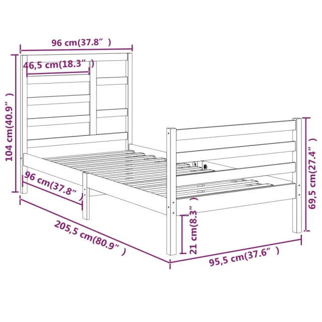 Cadre de lit sans matelas bois massif 90x200 cm
