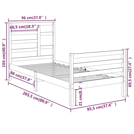 Cadre de lit sans matelas bois massif 90x200 cm