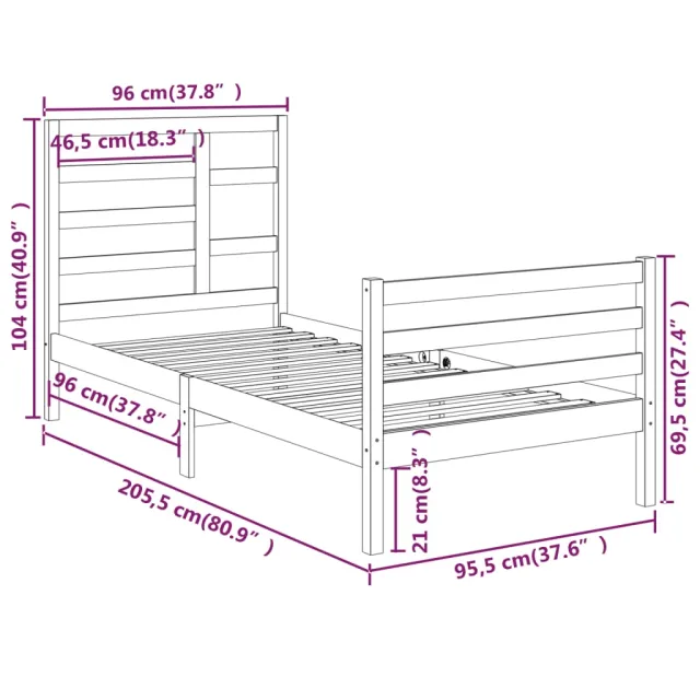 Cadre de lit sans matelas blanc bois massif 90x200 cm