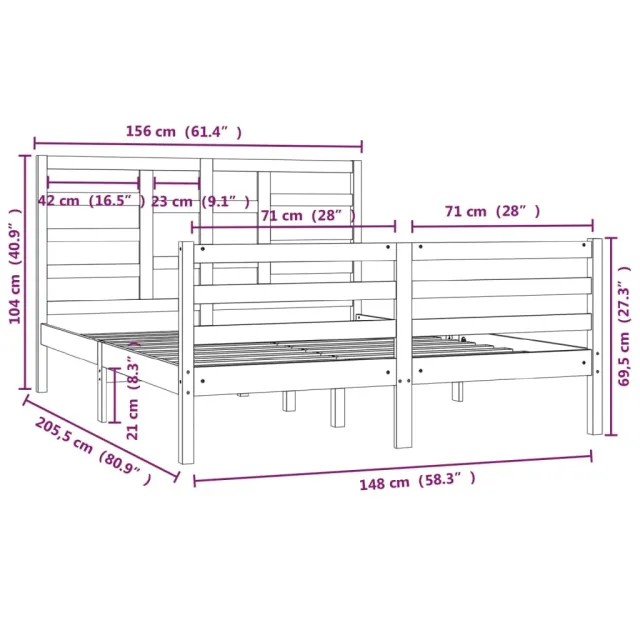 Cadre de lit sans matelas bois massif 150x200 cm