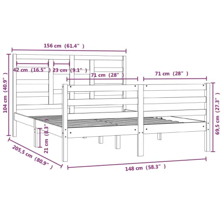 Cadre de lit sans matelas bois massif 150x200 cm