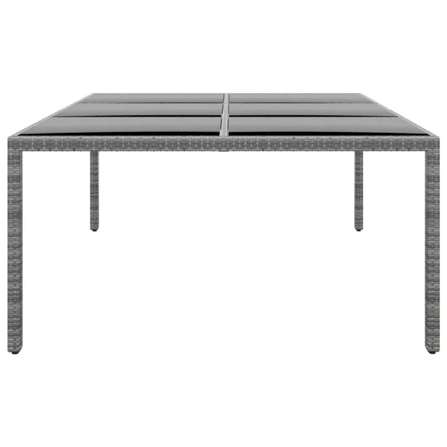 Table de jardin 200x150x75 cm Verre trempé/résine tressée Gris