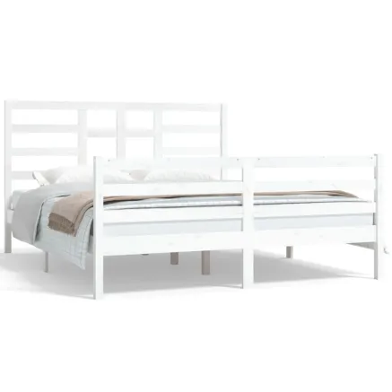 Cadre de lit sans matelas blanc bois massif 160x200 cm 2