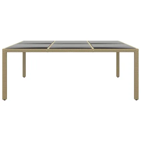 Table de jardin 200x150x75 cm Verre trempé/résine tressée Beige