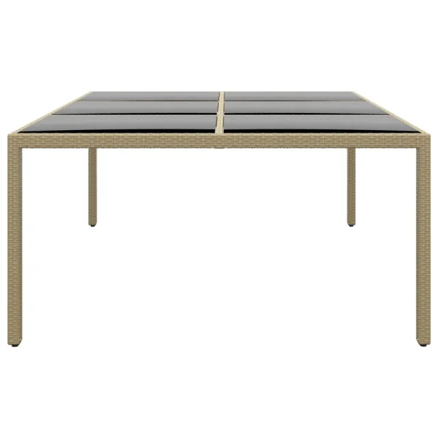 Table de jardin 200x150x75 cm Verre trempé/résine tressée Beige