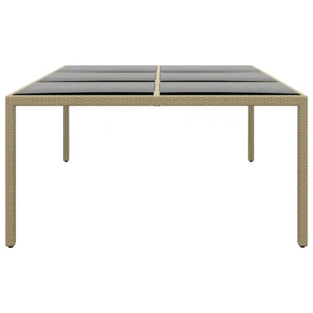 Table de jardin 200x150x75 cm Verre trempé/résine tressée Beige