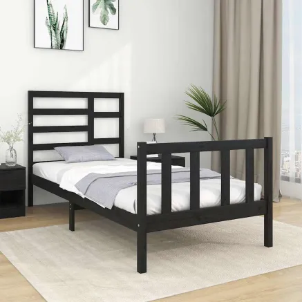 Cadre de lit sans matelas noir bois massif 75x190 cm