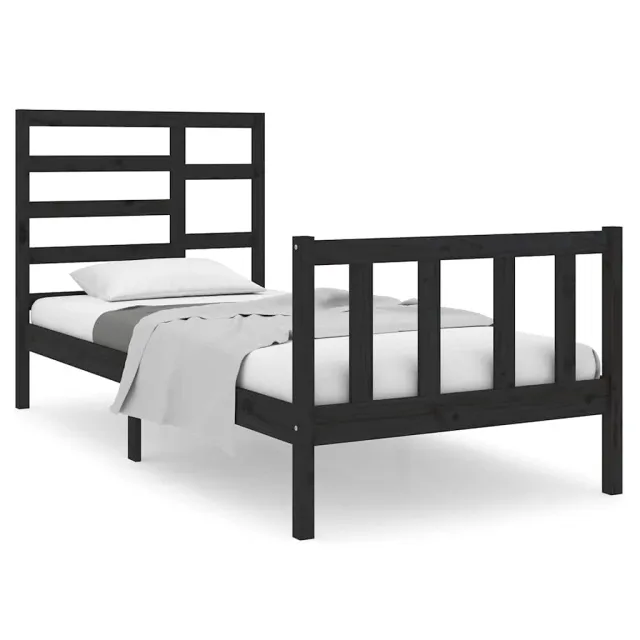 Cadre de lit sans matelas noir bois massif 75x190 cm