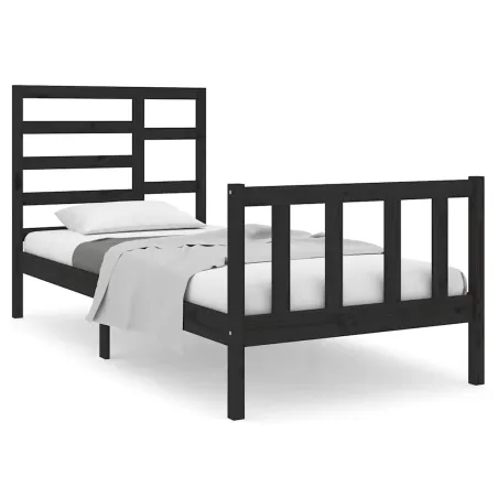 Cadre de lit sans matelas noir bois massif 75x190 cm