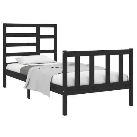 Cadre de lit sans matelas noir bois massif 75x190 cm