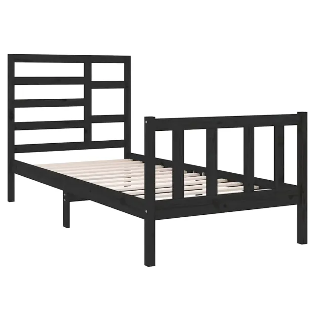 Cadre de lit sans matelas noir bois massif 75x190 cm