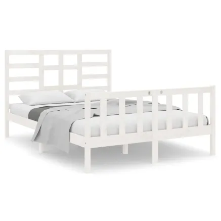 Cadre de lit sans matelas blanc bois massif 120x190 cm 2