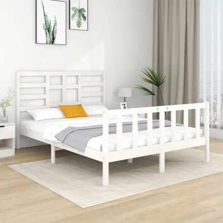 Cadre de lit sans matelas blanc bois massif 140x190 cm