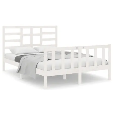 Cadre de lit sans matelas blanc bois massif 140x190 cm