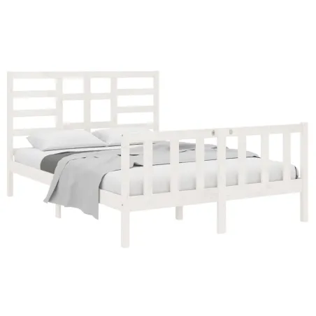 Cadre de lit sans matelas blanc bois massif 140x190 cm
